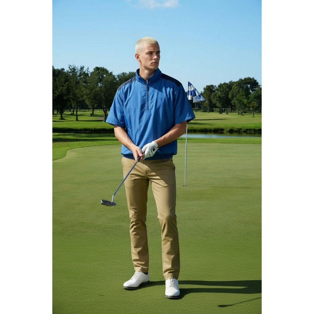 PGA Tour Mens Blue Convertible Zip Off Sleeve Golf Windbreaker Pullover Large